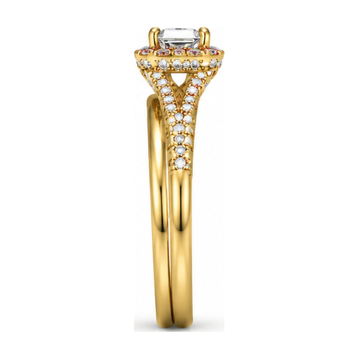 Emerald Cut Halo Split Shank Engagement Ring side view