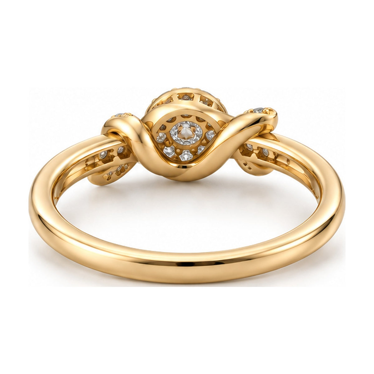 Love Knot Ring with Halo Centre Stone back view