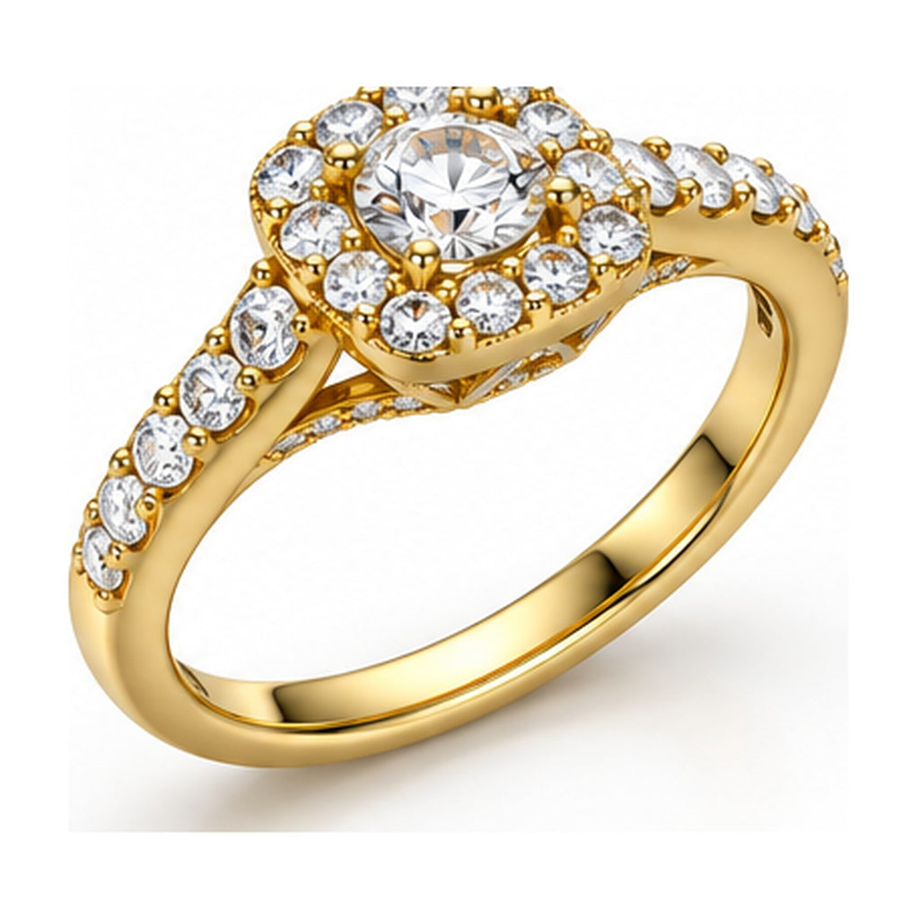 Cushion Halo Round Moissanite Engagement Ring angle view