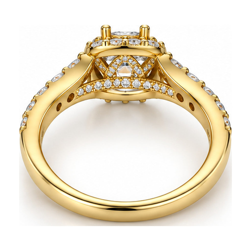 Cushion Halo Round Moissanite Engagement Ring back view