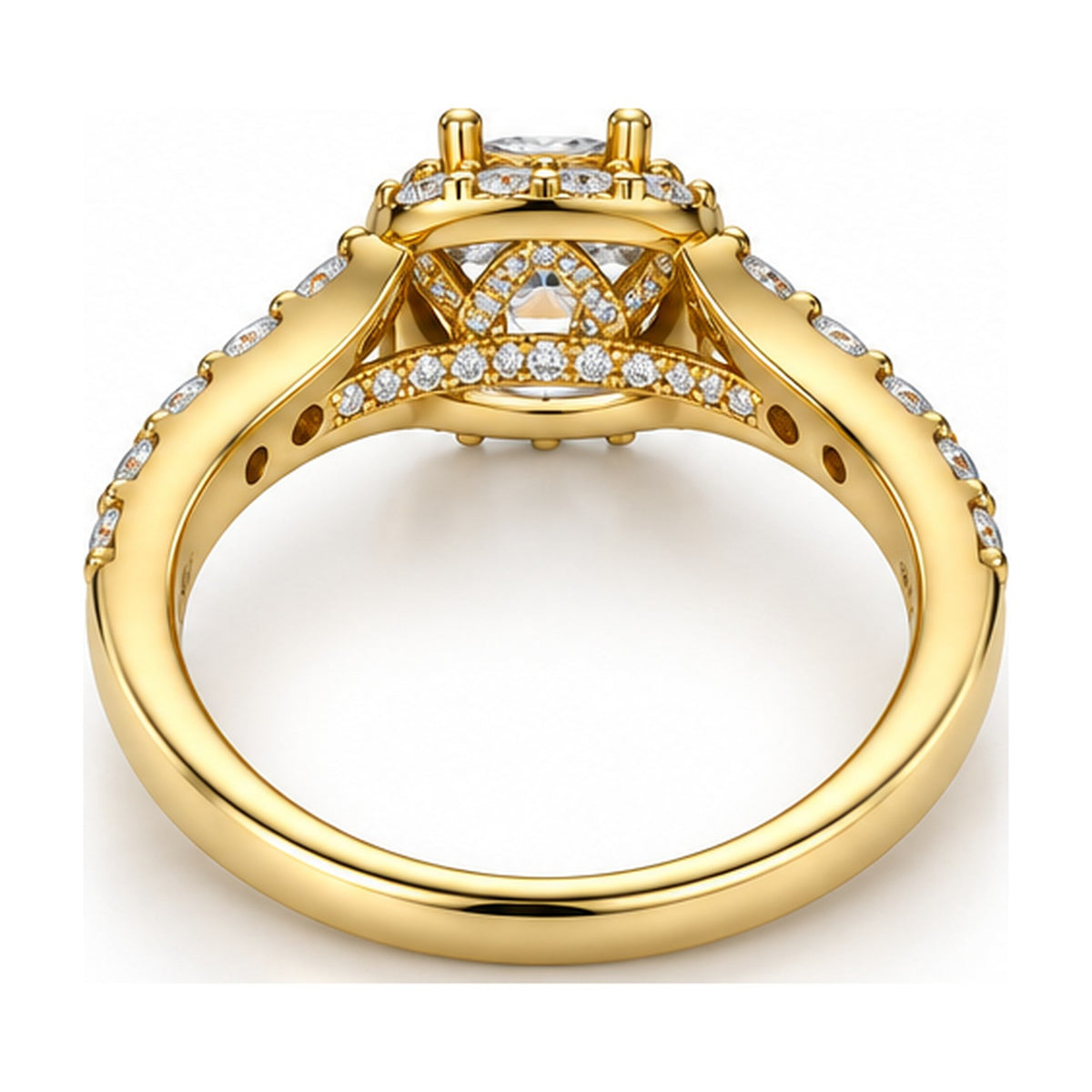 Cushion Halo Round Moissanite Engagement Ring back view
