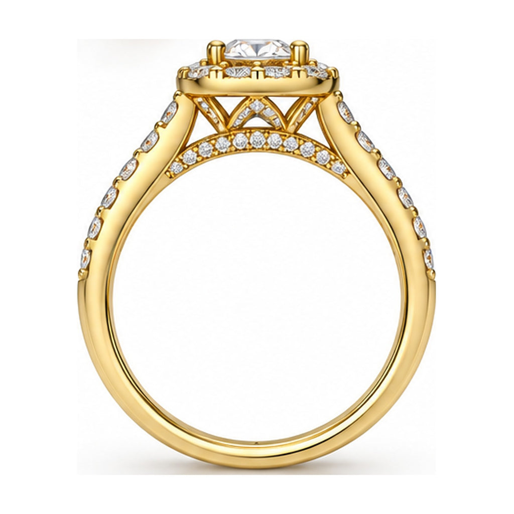 Cushion Halo Round Moissanite Engagement Ring side view