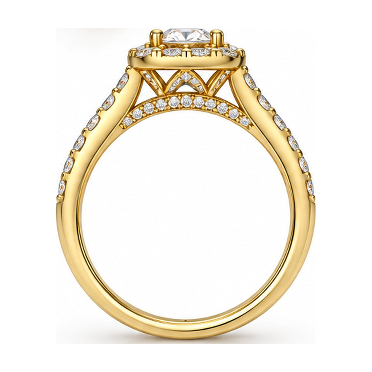 Cushion Halo Round Moissanite Engagement Ring side view