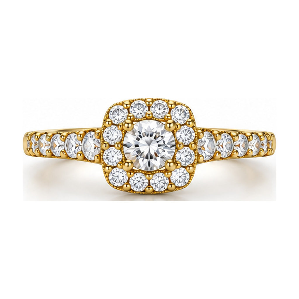 Cushion Halo Round Moissanite Engagement Ring top view
