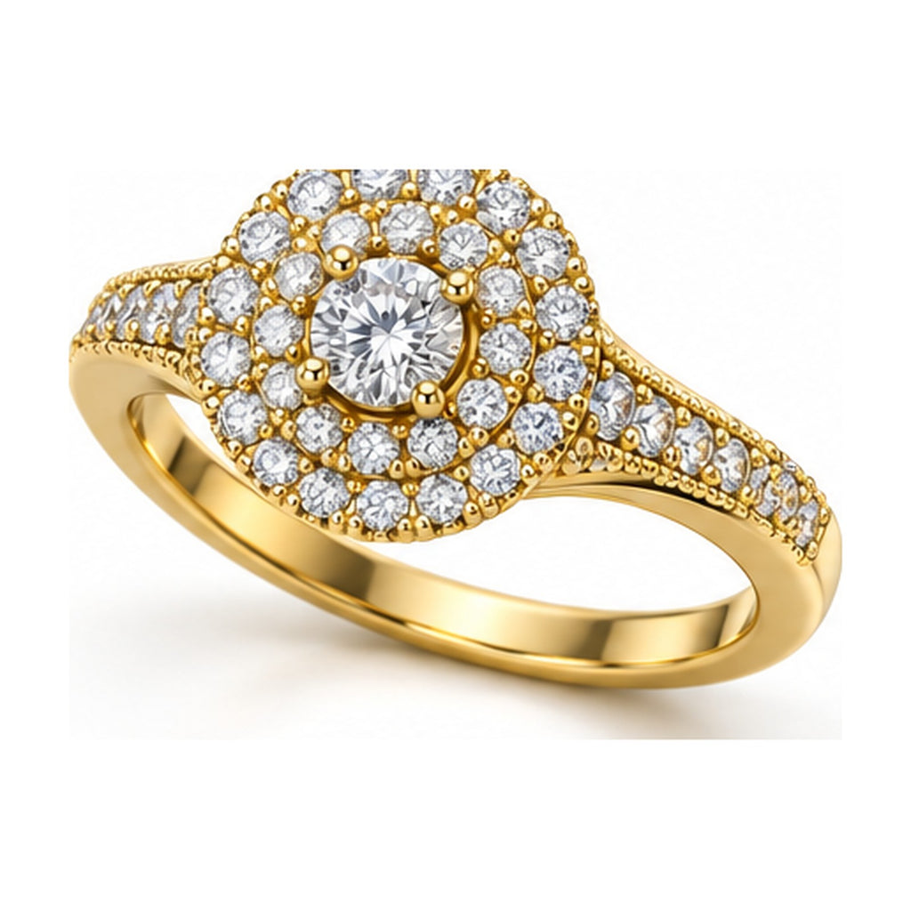 Double Halo Round Moissanite Engagement Ring, 0.33 ct angle view
