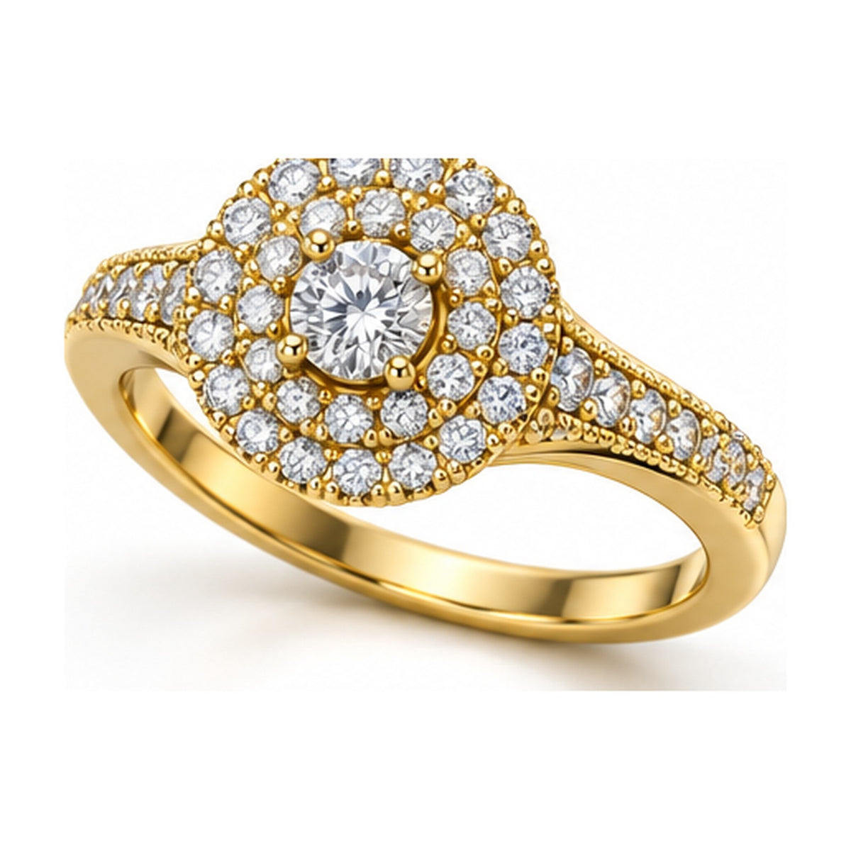 Double Halo Round Moissanite Engagement Ring, 0.33 ct angle view