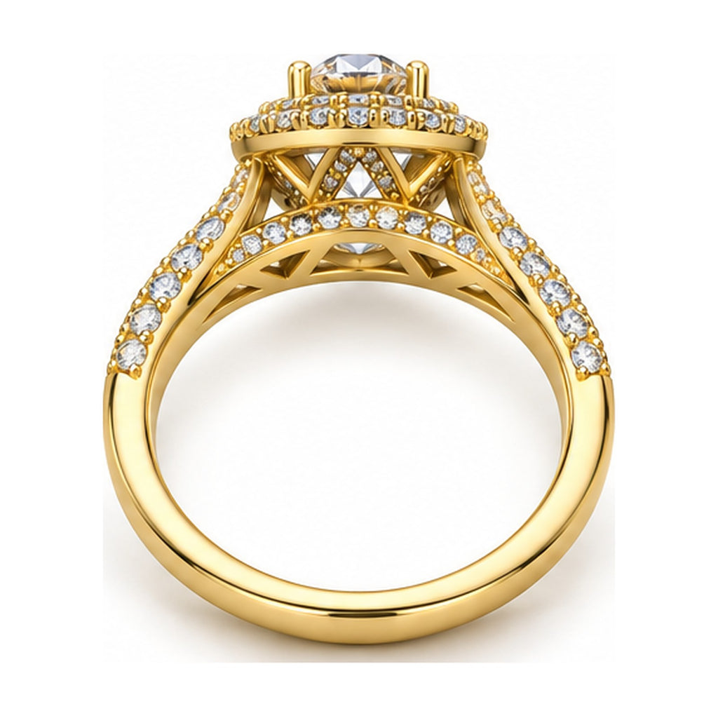 Double Halo Round Moissanite Engagement Ring, 0.33 ct back view