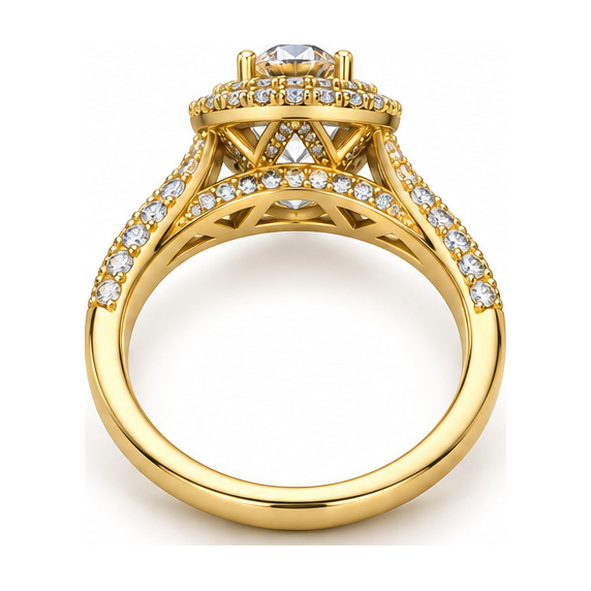 Double Halo Round Moissanite Engagement Ring, 0.33 ct back view