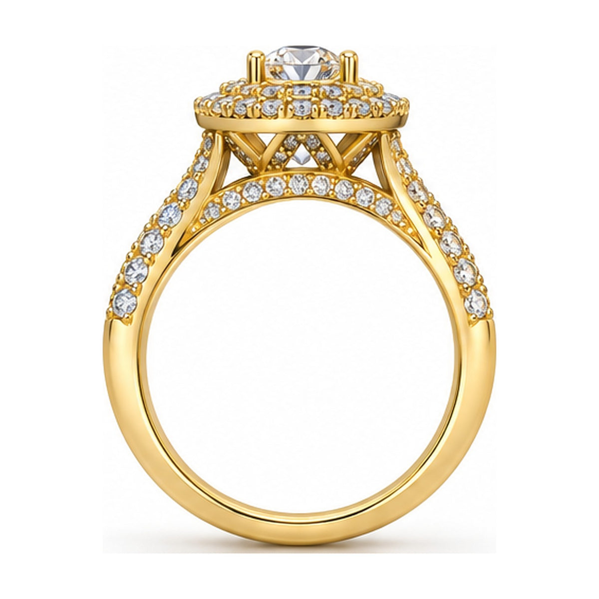 Double Halo Round Moissanite Engagement Ring, 0.33 ct side view