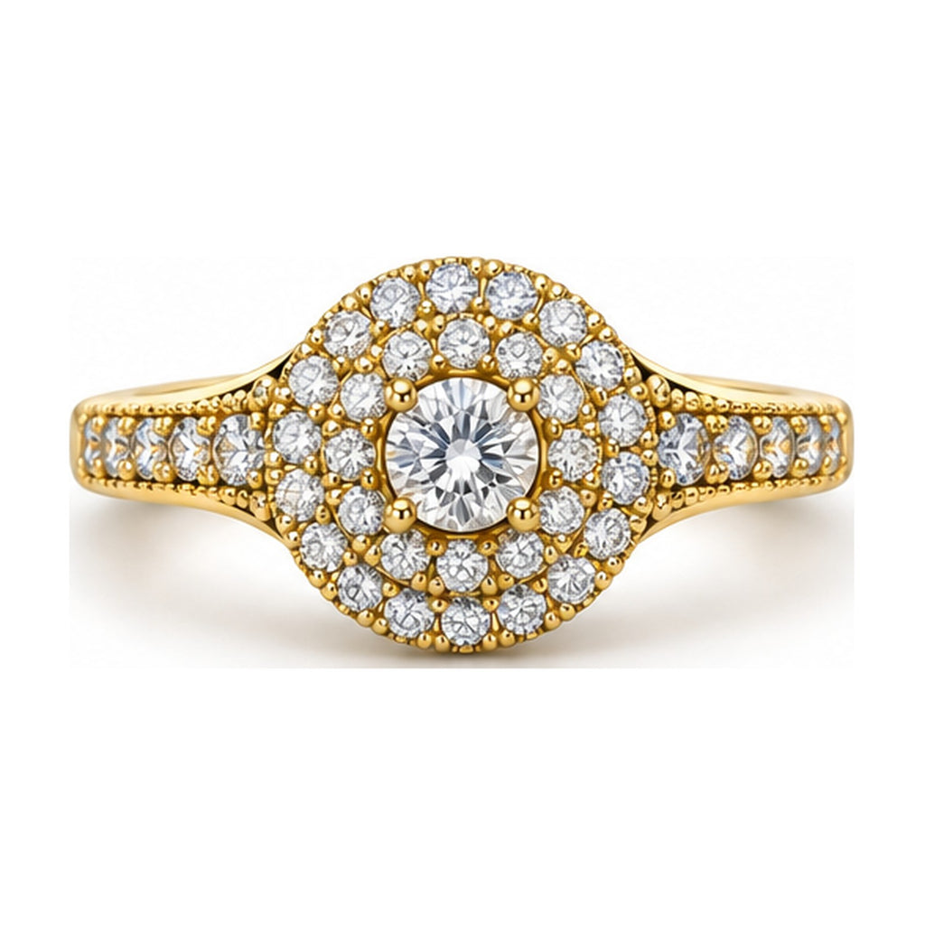 Double Halo Round Moissanite Engagement Ring, 0.33 ct top view