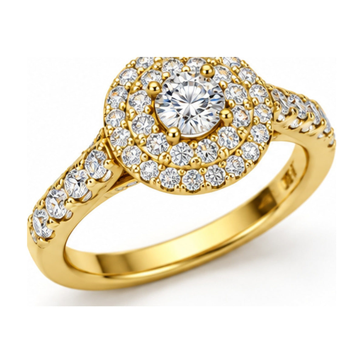 Double Halo Round Moissanite Engagement Ring, 0.50 ct angle view