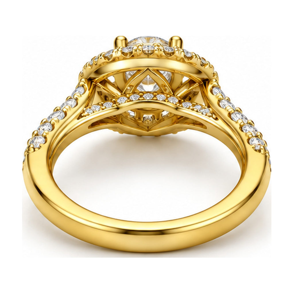 Double Halo Round Moissanite Engagement Ring, 0.50 ct back view