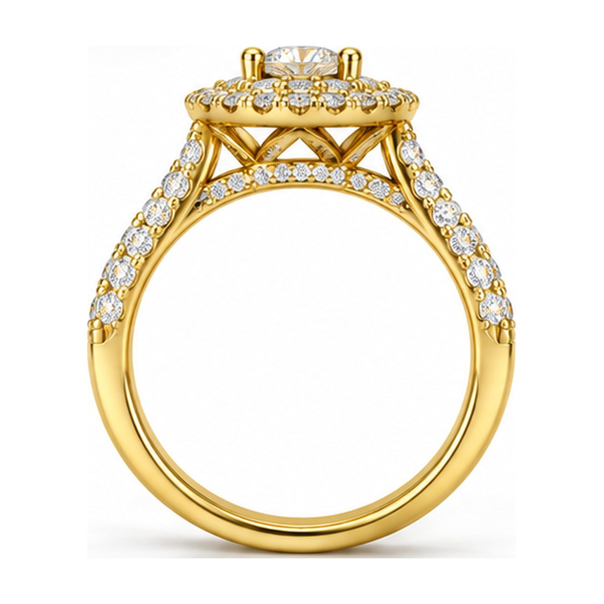 Double Halo Round Moissanite Engagement Ring, 0.50 ct side view
