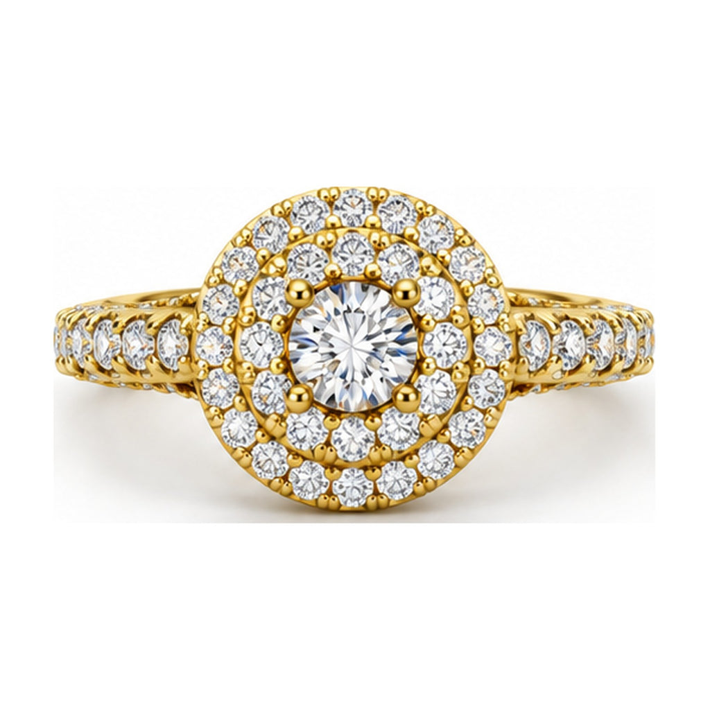 Double Halo Round Moissanite Engagement Ring, 0.50 ct top view