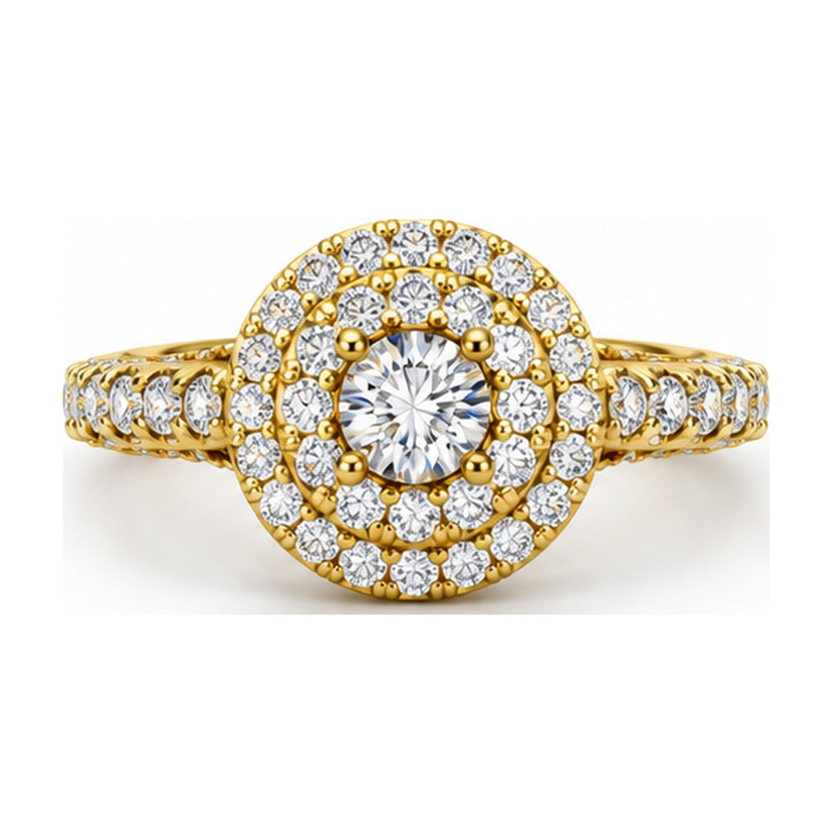 Double Halo Round Moissanite Engagement Ring, 0.50 ct top view