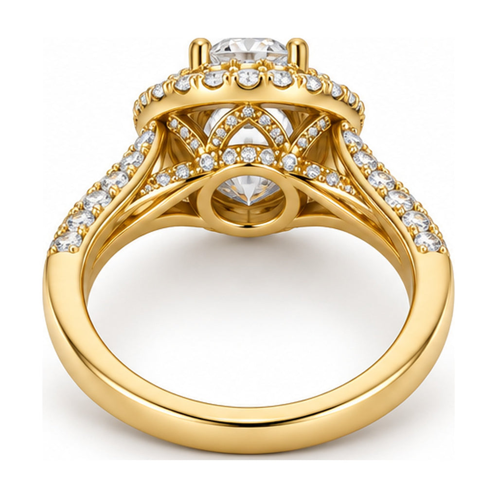 Double Halo Round Moissanite Engagement Ring, 0.75 ct back view