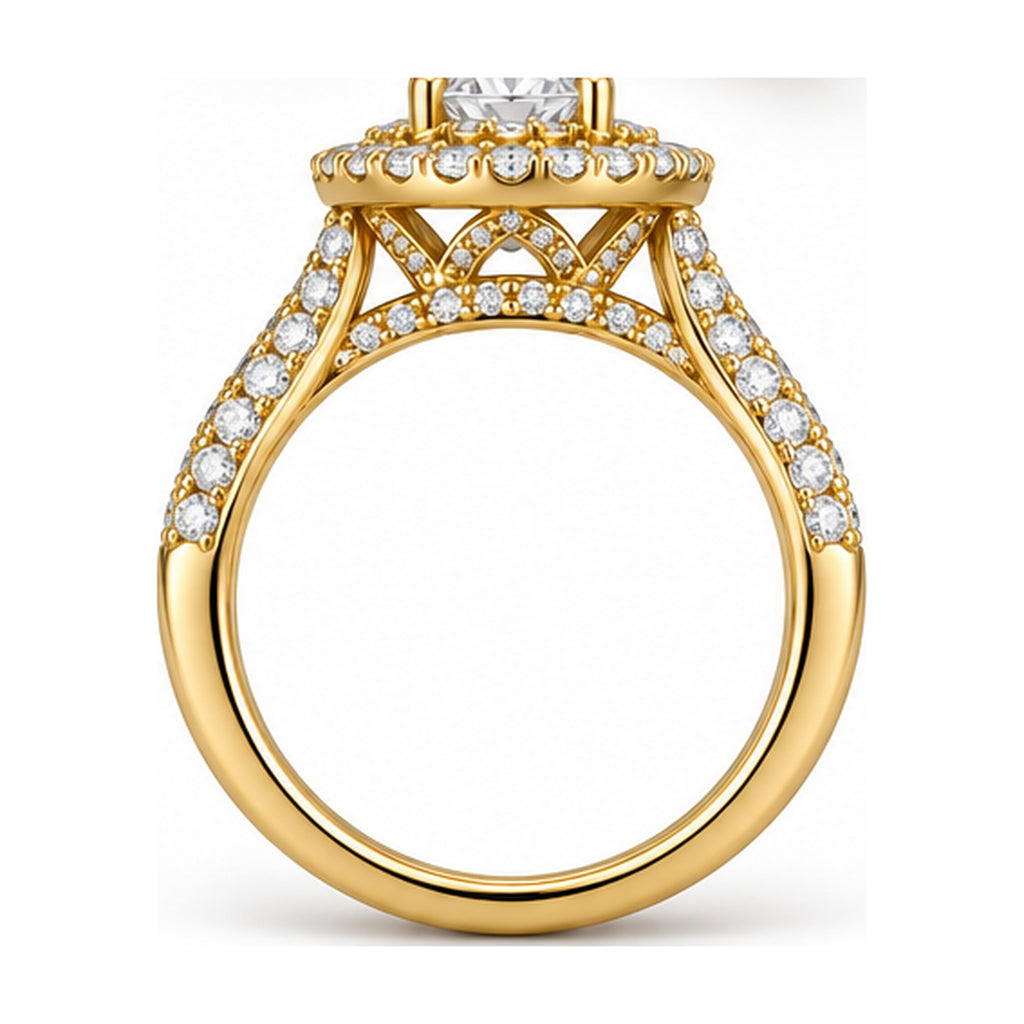 Double Halo Round Moissanite Engagement Ring, 0.75 ct side view