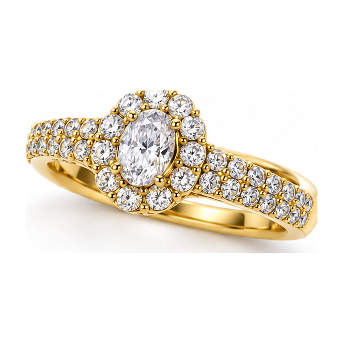 Oval Halo Moissanite Engagement Ring with Pavé Split Shank, 0.33 ct angle view