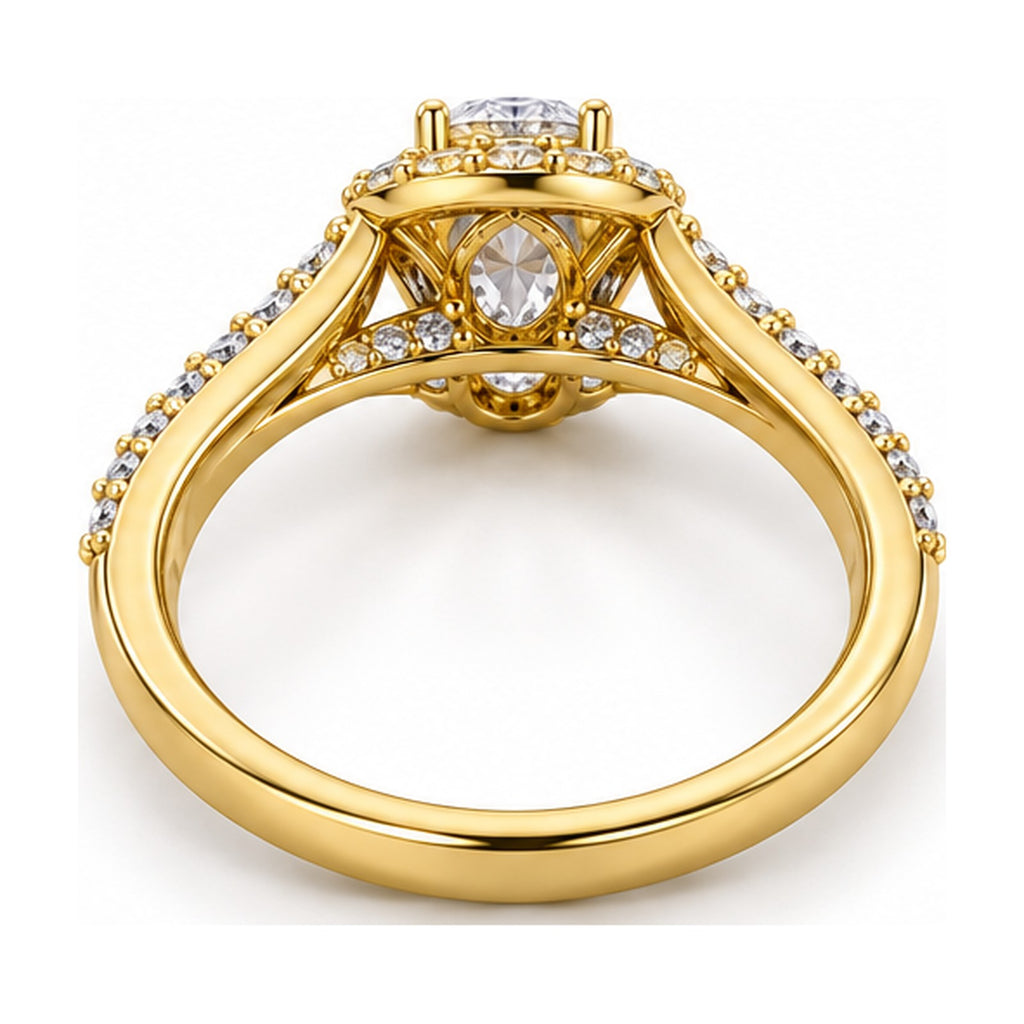 Oval Halo Moissanite Engagement Ring with Pavé Split Shank, 0.33 ct back view