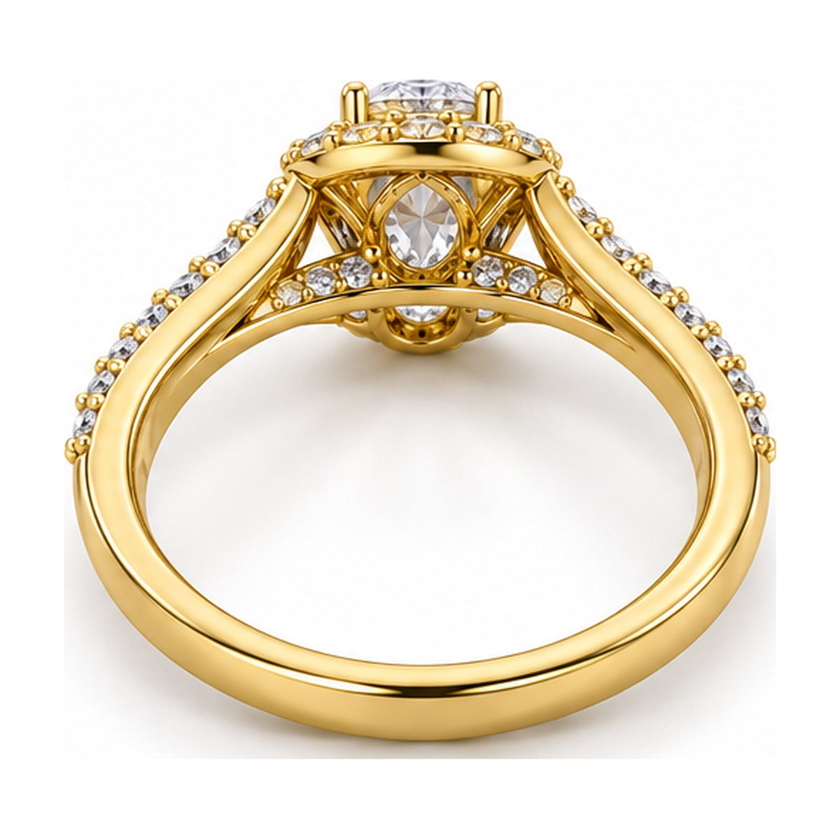 Oval Halo Moissanite Engagement Ring with Pavé Split Shank, 0.33 ct back view