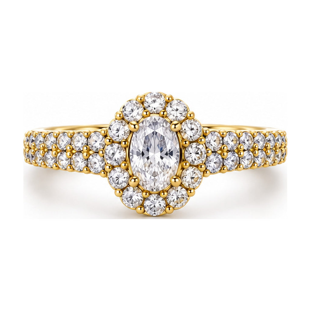 Oval Halo Moissanite Engagement Ring with Pavé Split Shank, 0.33 ct top view