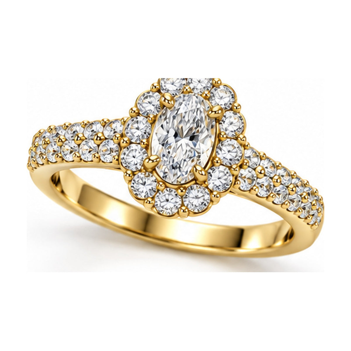 Oval Halo Moissanite Engagement Ring with Pavé Split Shank, 0.50 ct angle view