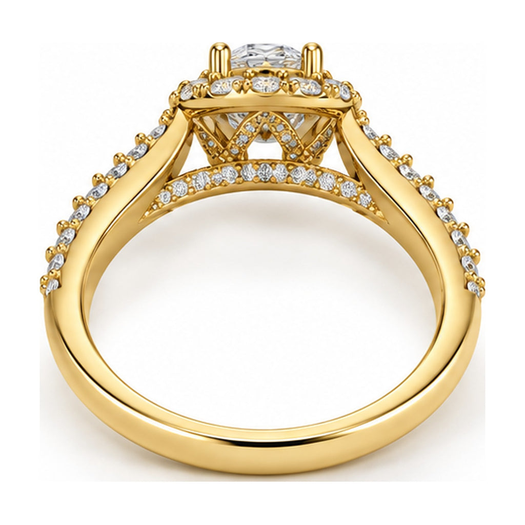 Oval Halo Moissanite Engagement Ring with Pavé Split Shank, 0.50 ct back view