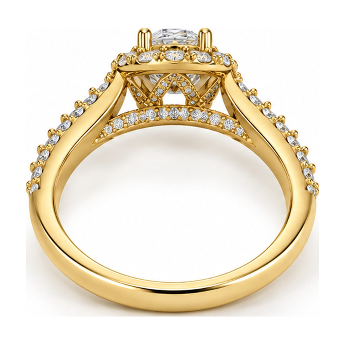 Oval Halo Moissanite Engagement Ring with Pavé Split Shank, 0.50 ct back view