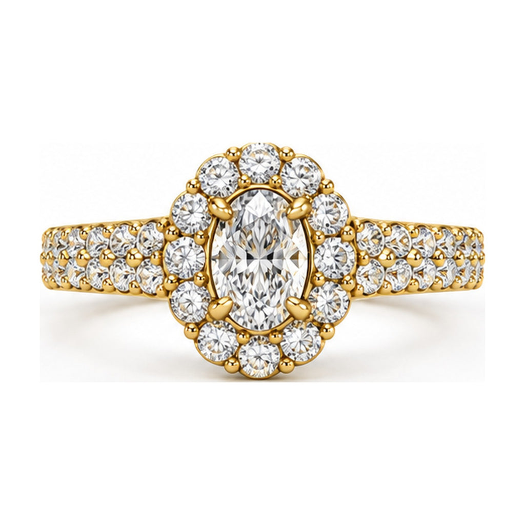 Oval Halo Moissanite Engagement Ring with Pavé Split Shank, 0.50 ct top view