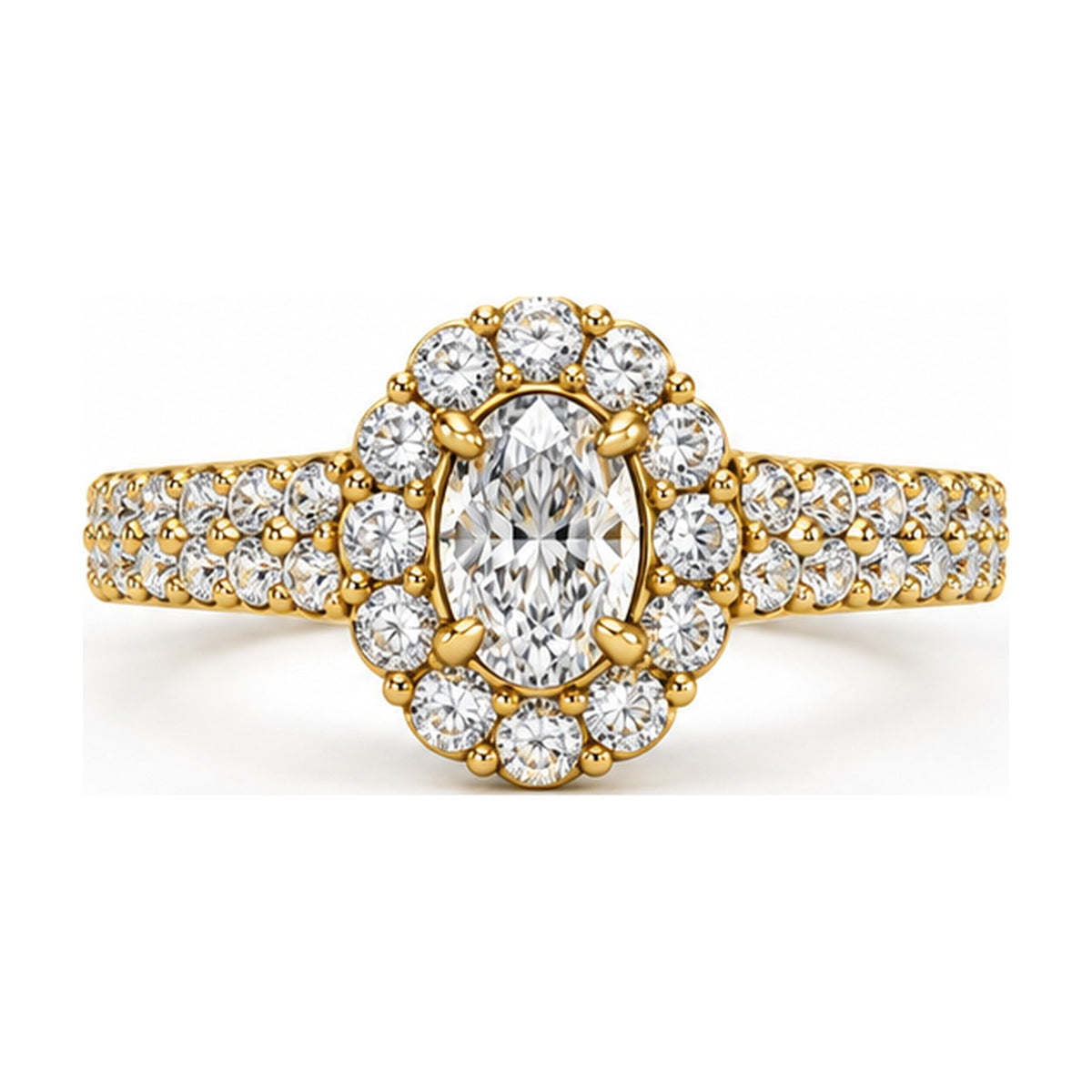 Oval Halo Moissanite Engagement Ring with Pavé Split Shank, 0.50 ct top view