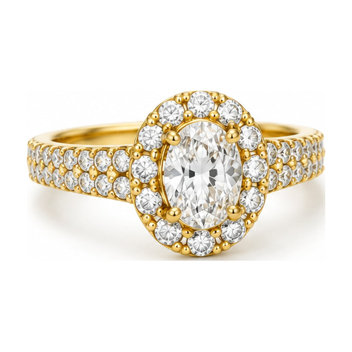 Oval Halo Moissanite Engagement Ring with Pavé Split Shank, 0.75 ct angle view
