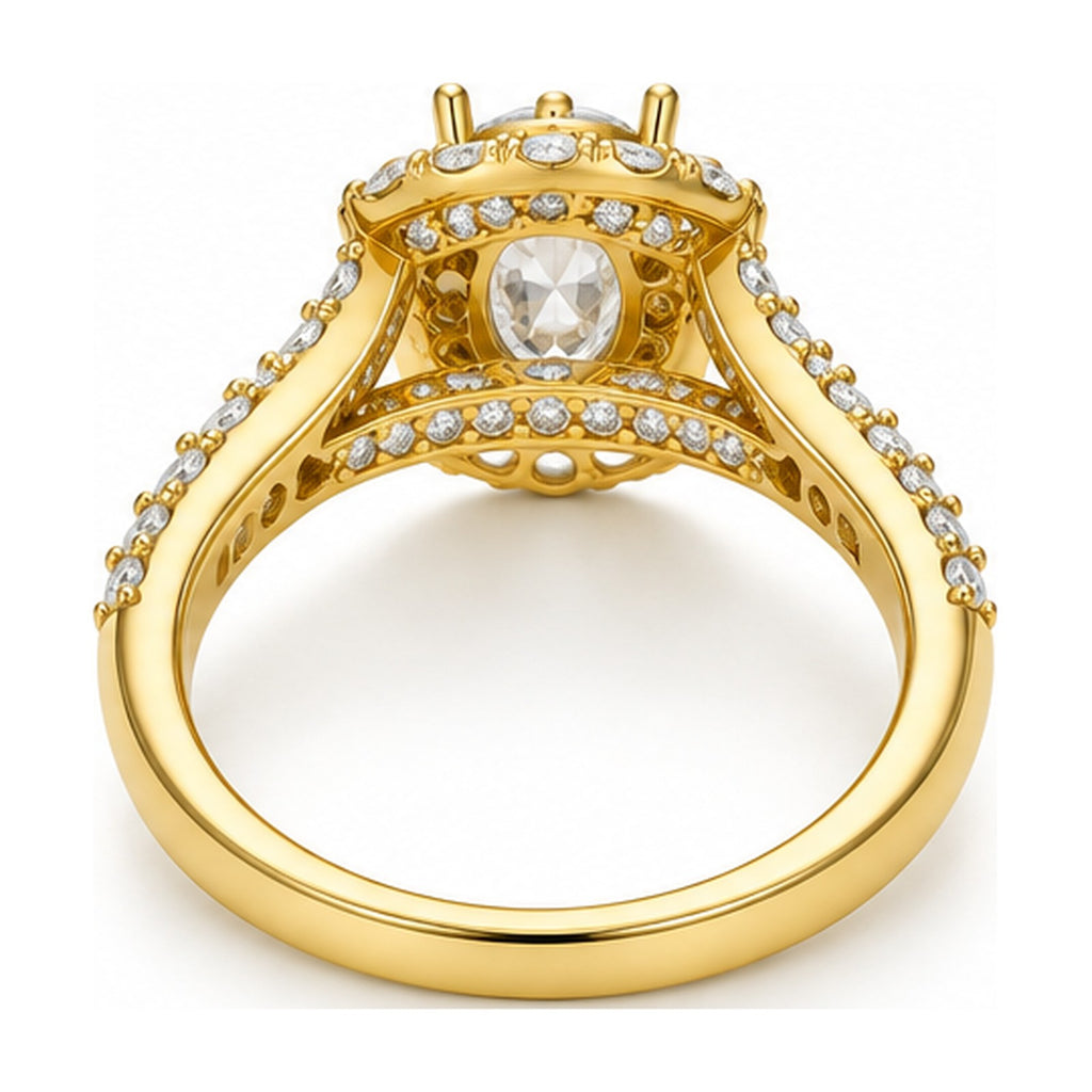 Oval Halo Moissanite Engagement Ring with Pavé Split Shank, 0.75 ct back view