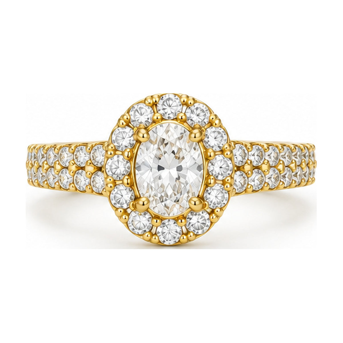 Oval Halo Moissanite Engagement Ring with Pavé Split Shank, 0.75 ct top view