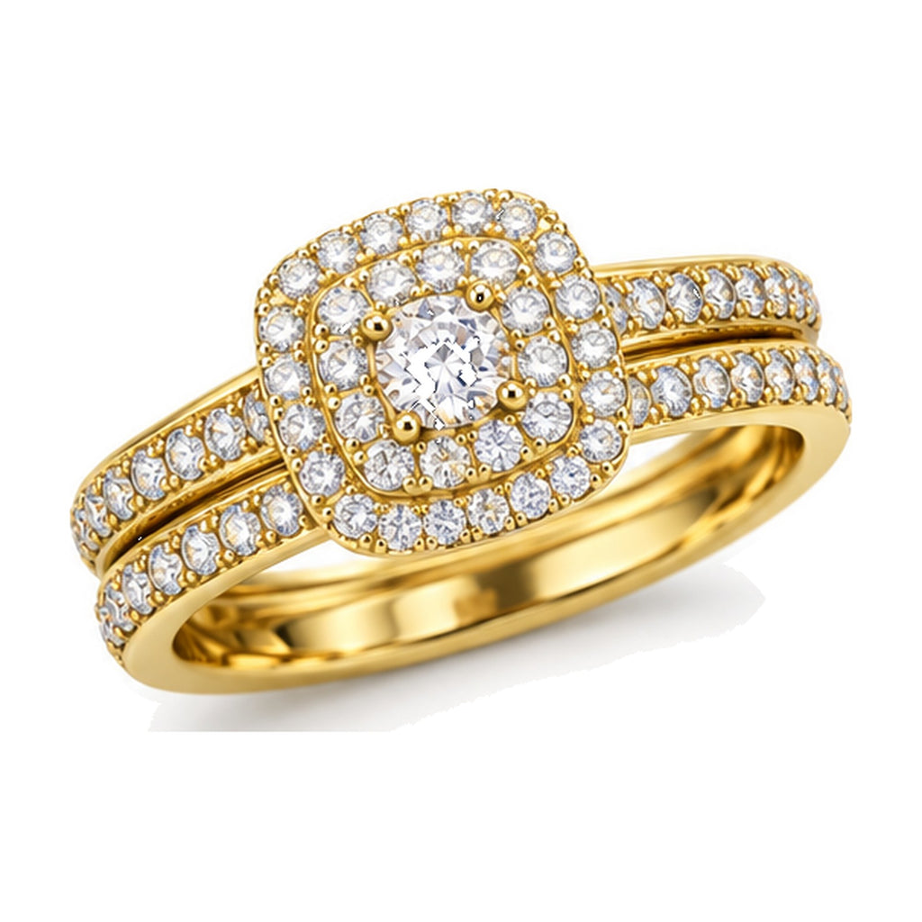Cushion Double Halo Bridal Ring Set angle view