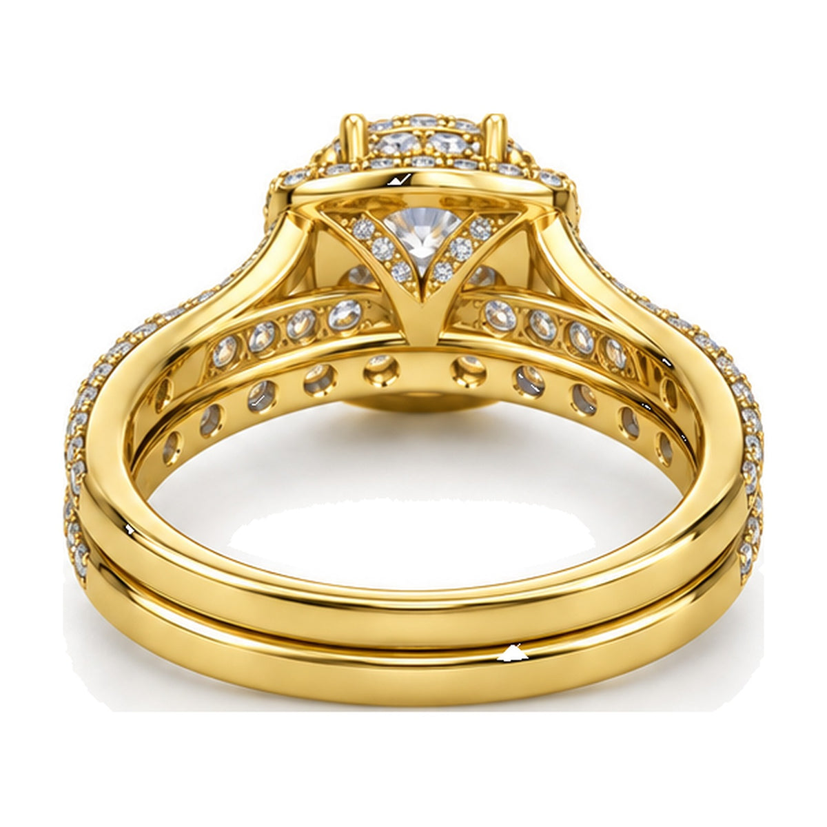 Cushion Double Halo Bridal Ring Set back view