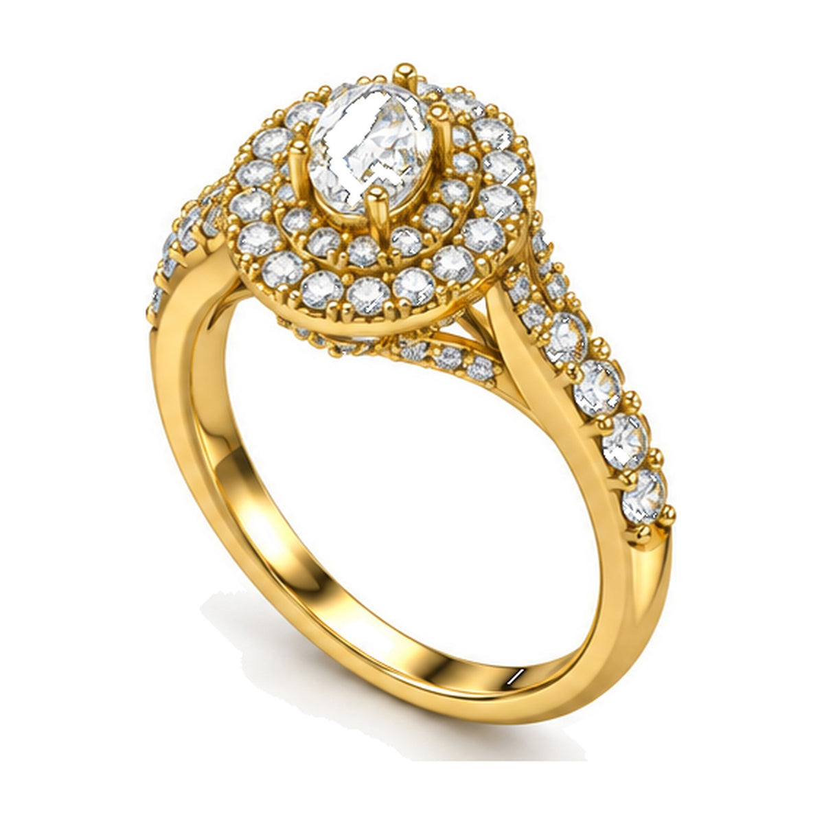 Oval Double Halo Split Shank Engagement Ring, 0.33 ct angle view