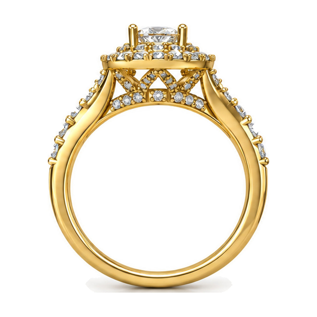 Oval Double Halo Split Shank Engagement Ring, 0.33 ct back view