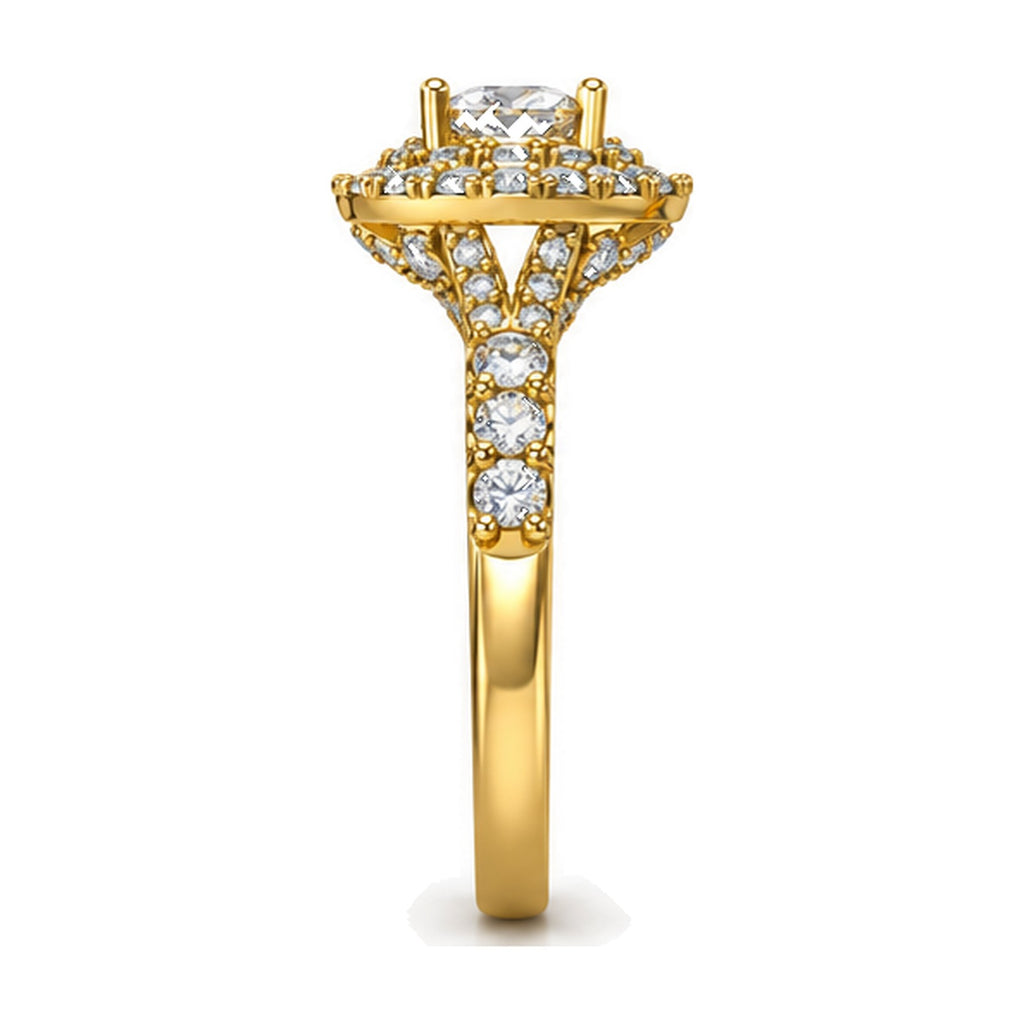Oval Double Halo Split Shank Engagement Ring, 0.33 ct side view