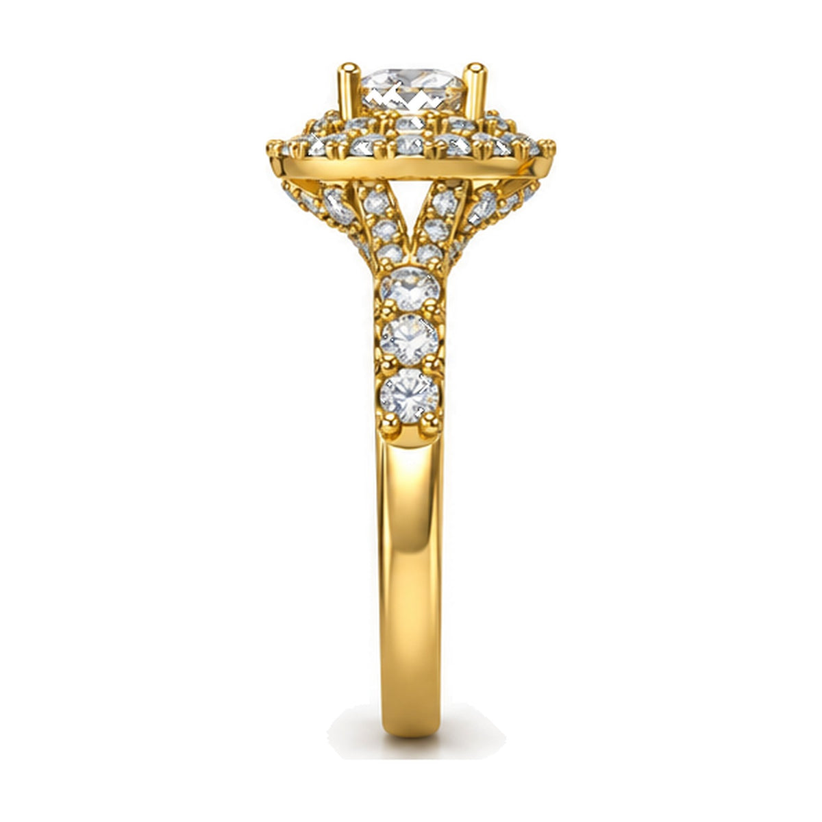 Oval Double Halo Split Shank Engagement Ring, 0.33 ct side view