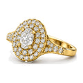 Oval Double Halo Split Shank Engagement Ring, 0.50 ct angle view