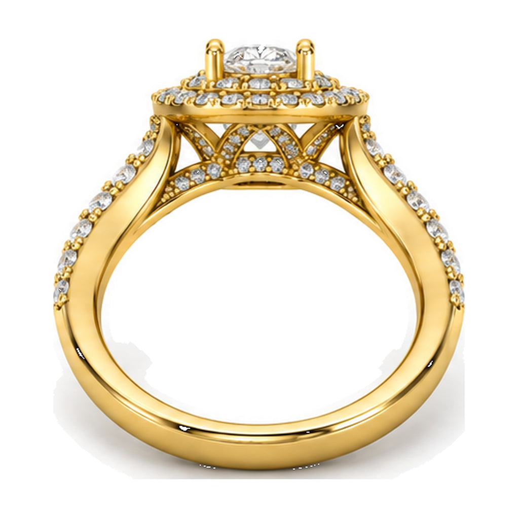 Oval Double Halo Split Shank Engagement Ring, 0.50 ct back view