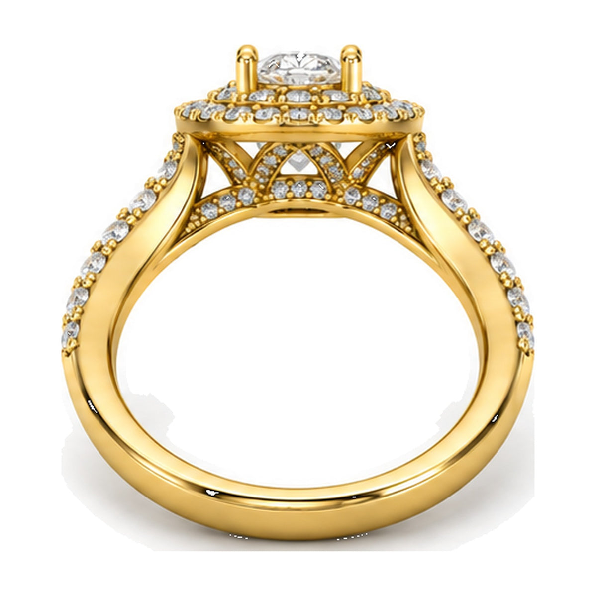 Oval Double Halo Split Shank Engagement Ring, 0.50 ct back view