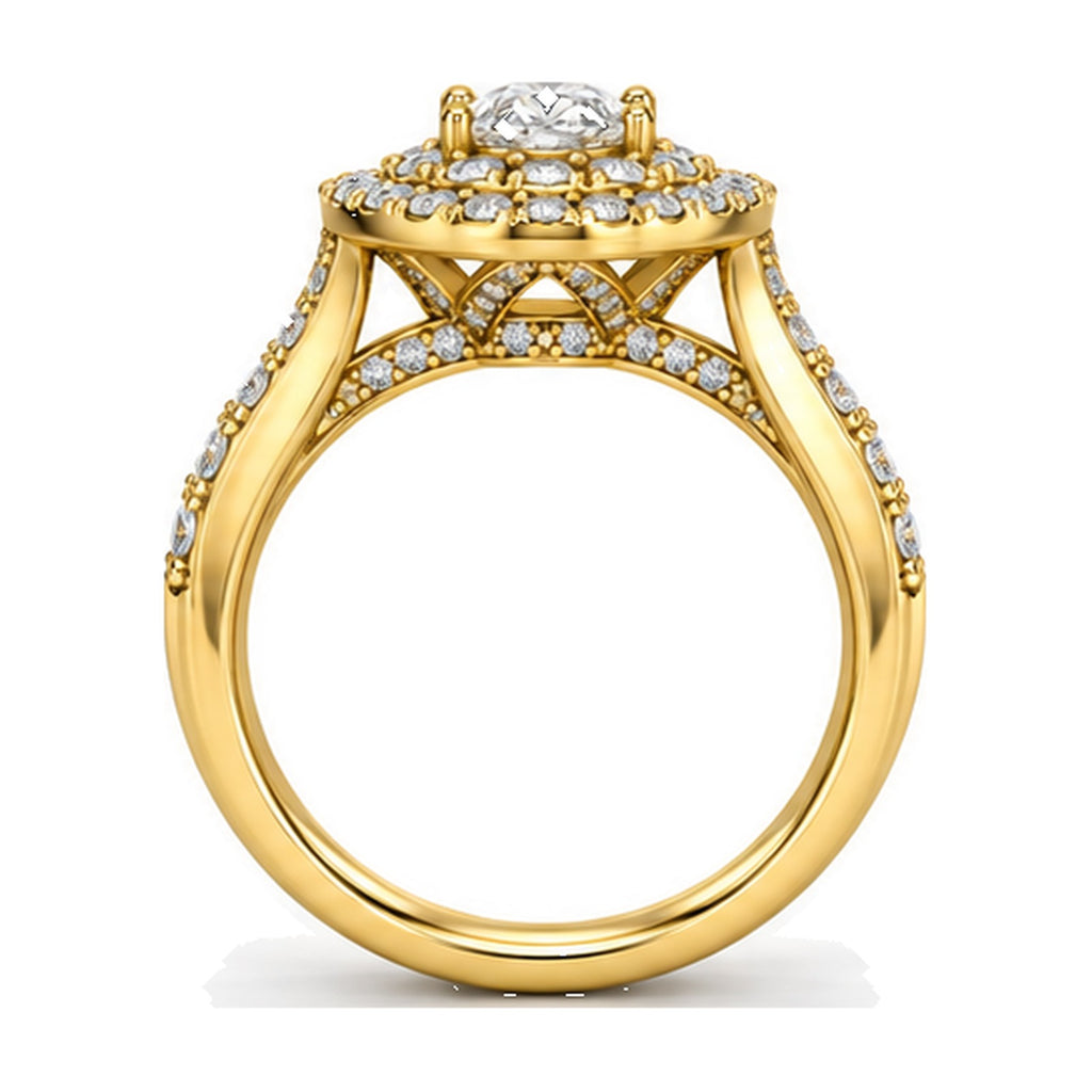 Oval Double Halo Split Shank Engagement Ring, 0.50 ct side view