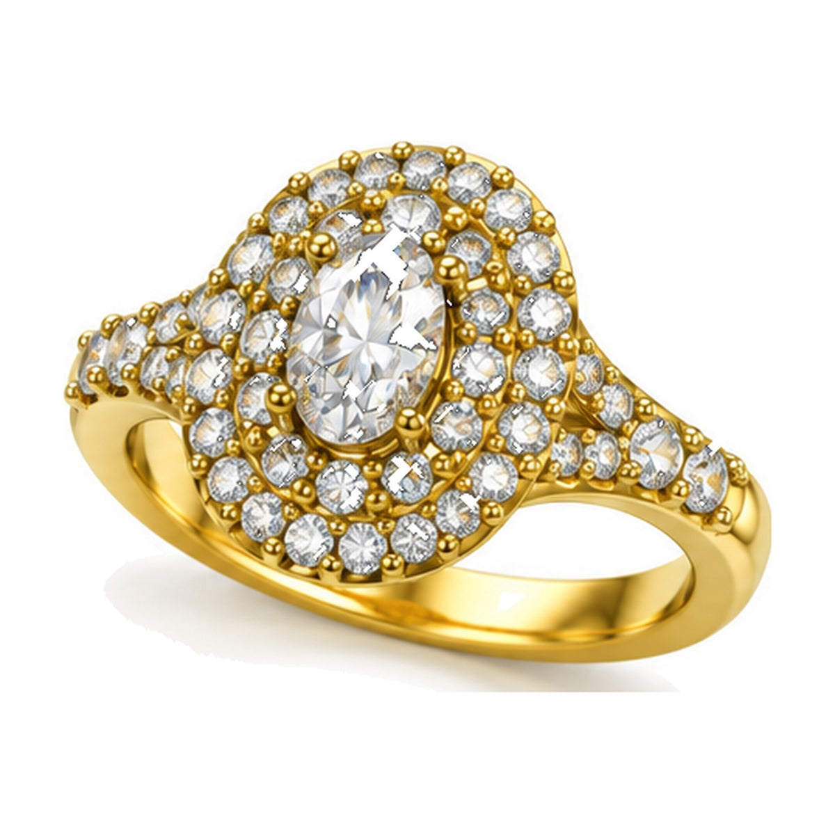 Oval Double Halo Split Shank Engagement Ring, 0.75 ct angle view