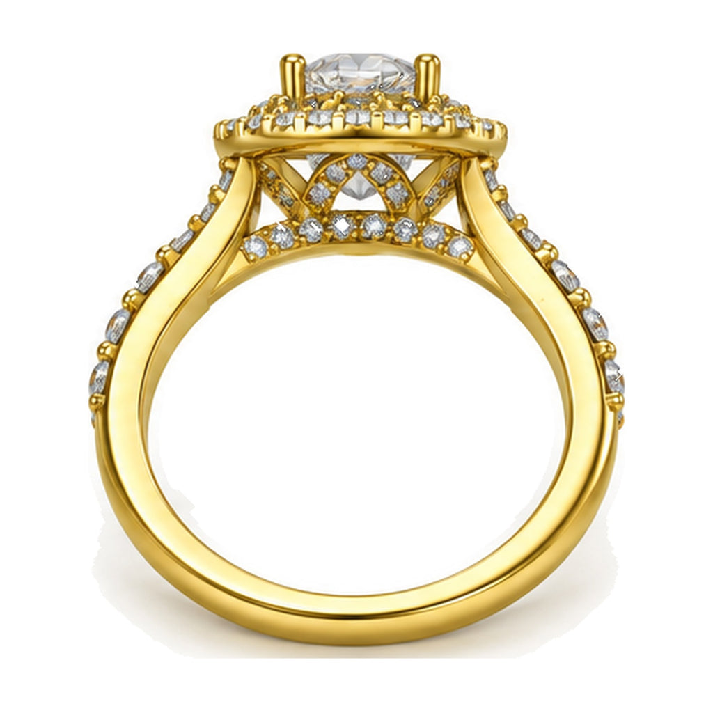Oval Double Halo Split Shank Engagement Ring, 0.75 ct back view