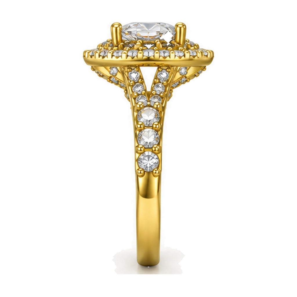 Oval Double Halo Split Shank Engagement Ring, 0.75 ct side view