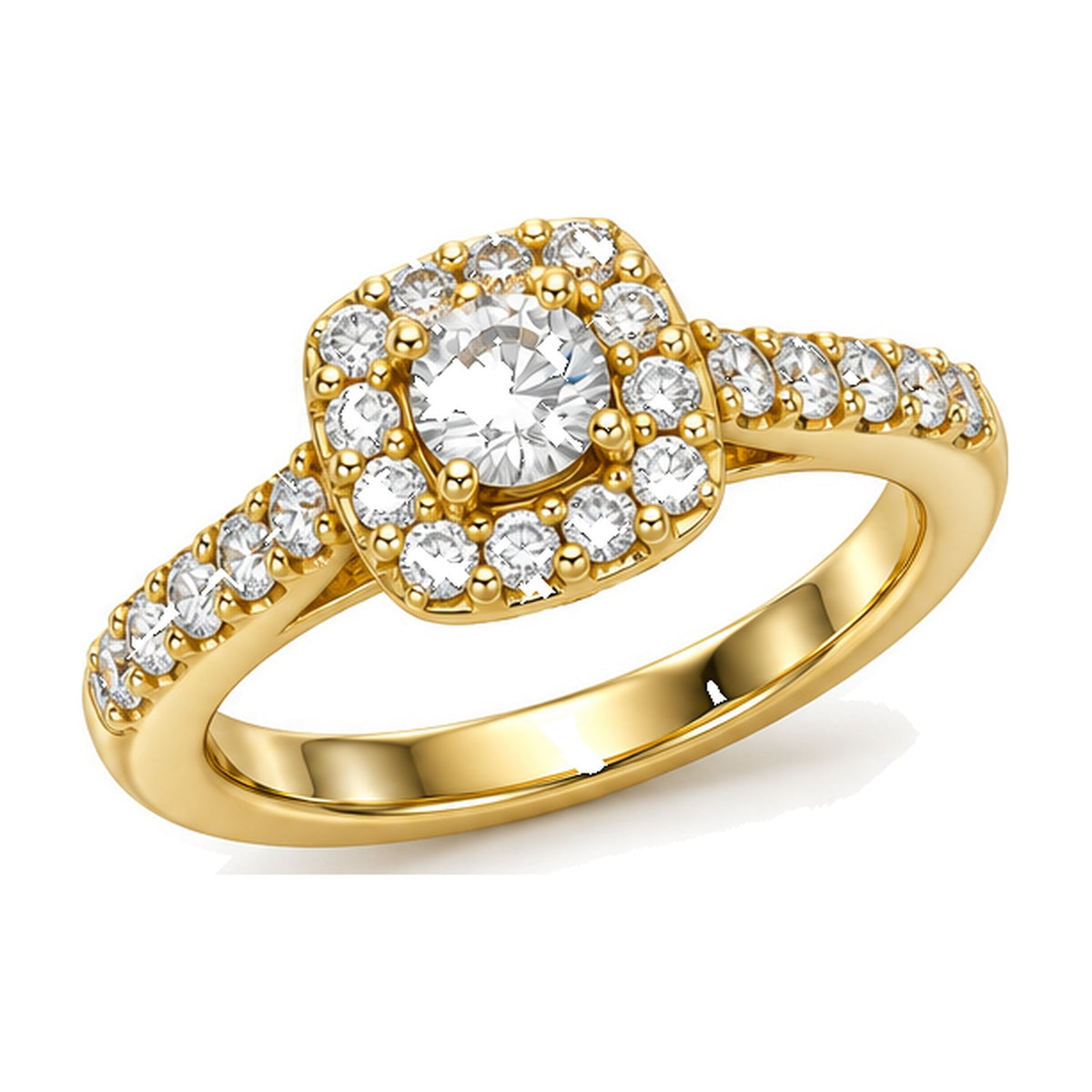 Cushion Halo Round Moissanite Engagement Ring, 0.50 ct angle view
