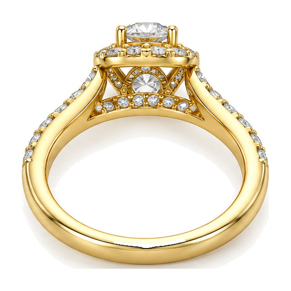Cushion Halo Round Moissanite Engagement Ring, 0.50 ct back view