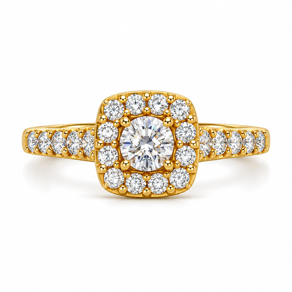 Cushion Halo Round Moissanite Engagement Ring, 0.50 ct front view