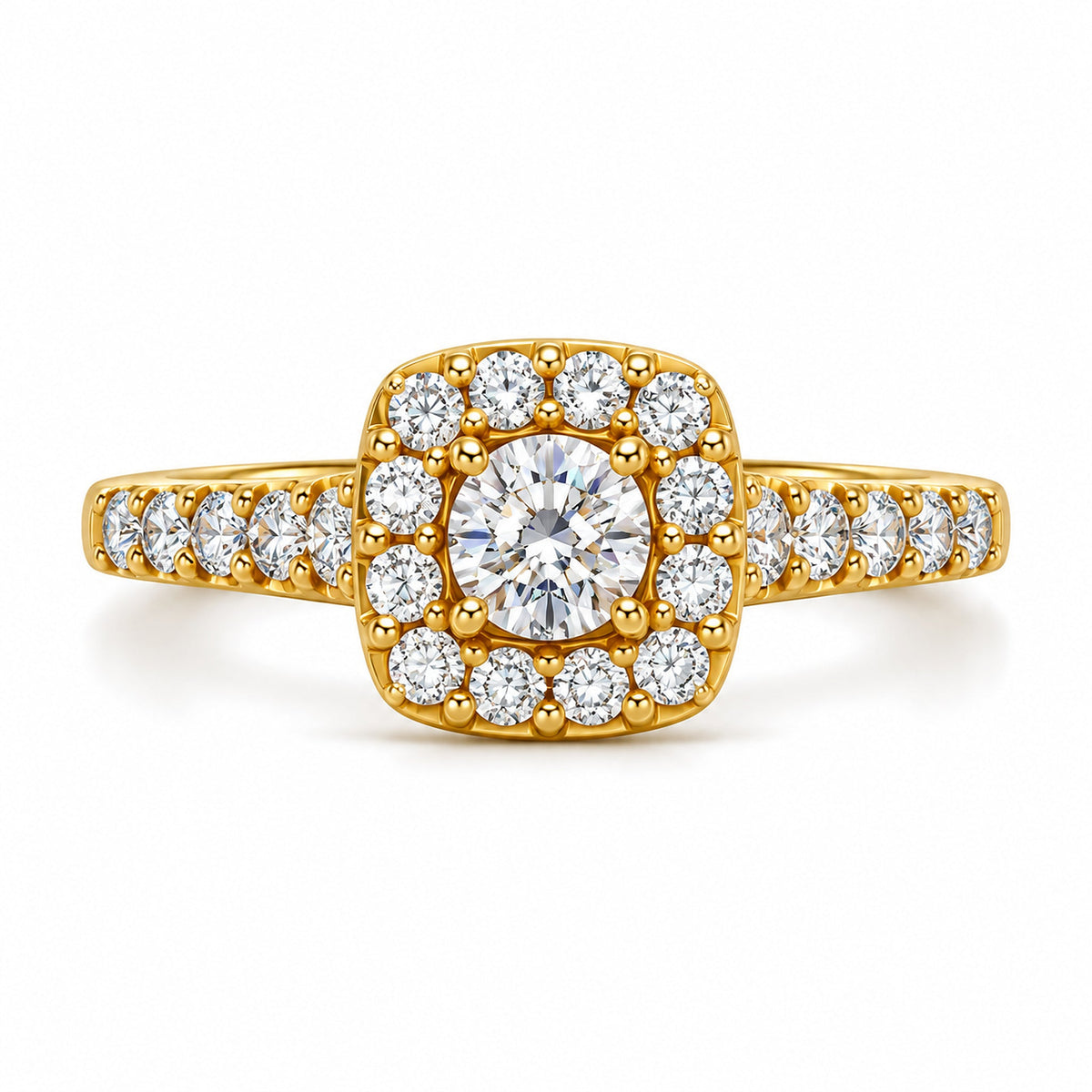 Cushion Halo Round Moissanite Engagement Ring, 0.50 ct front view